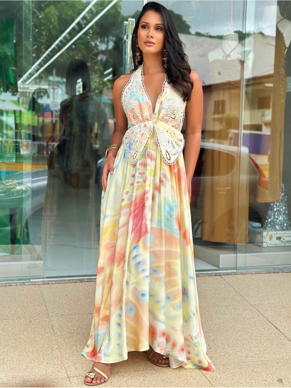 FARM Rio Embroidered Butterfly Maxi Dress